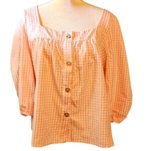 Cyrus Wide Square Neck Pink & White Gingham Button Down Shirt size Small